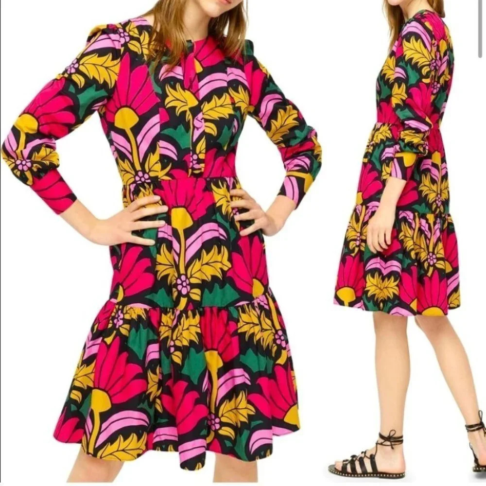 J. CREW- SIZE 00 MULTICOLOR RATTI GRANDI FIORI TIERED POPOVER DRESS‎